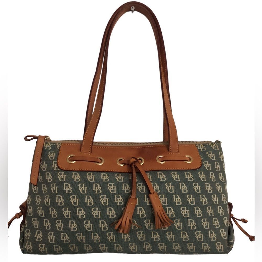 Y2K Dooney & Bourke Classic Signature Canvas Leather Handles Shoulder Bag